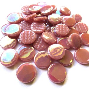 Pearlized Dusty Rose 18 mm Recycled Round Glass Mosaic Tile Pieces - 25 tiles - 4 mm thick - Mosaic Supplies - Mixed Media