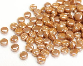 Pearlized Brown Sugar 8 mm Round Recycled Glass Mosaic Tile Pieces - 50 Tiles  - 4 mm thick - Mosaic Supplies - Mixed Media Art