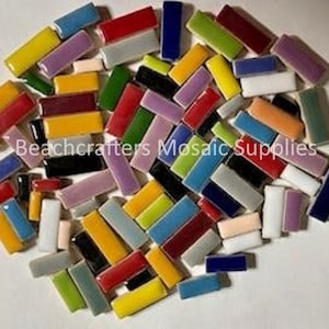 Ceramic Rectangle Mosaic Tile Pieces - 100 Tiles - Mixed Colors - Mixed Sizes - Mosaic Supplies -  Mixed Media Art