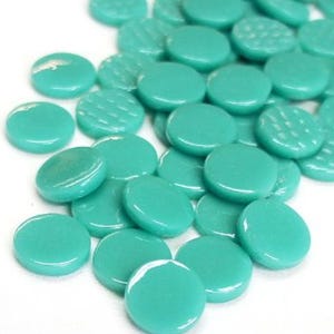 Medium Teal Blue Green 25 tiles 18 mm Recycled Glossy Round Glass Mosaic Tile Pieces - 4 mm thick - Mosaic Supplies - Mixed Media Art