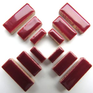 Merlot Red Ceramic Rectangle Mosaic Tile Pieces - 50 Tiles - Mixed Sizes - Mosaic Supplies -  Mixed Media Art
