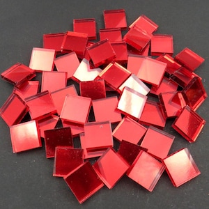 RED MIRROR Glass Mosaic Tile Pieces - 25 tiles - 15 mm - Art and Craft Mosaic Supplies - Mixed Media Art