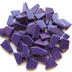 25 Tiles Royal Purple Jigsaw Odd Cut Shaped Glass Mosaic Tile Pieces -Mixed Sizes 3/8 to 1 inch - Mixed Media Art Craft Supplies