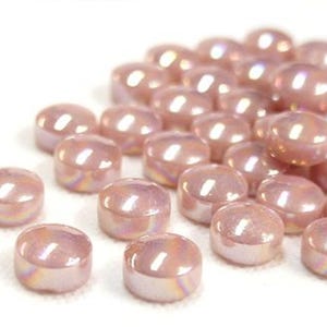 Pearlized Rose Pink Round Glass Dots Glass Mosaic Tile Pieces - 25 tiles - 12 MM X 6 MM - Flat Bottom with Domed Top - Craft Supplies