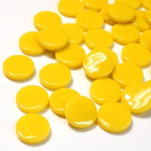 Yellow 18 mm Recycled Glossy Round Glass Mosaic Tile Pieces - 25 tiles - 4 mm thick - Mosaic Supplies - Mixed Media Art
