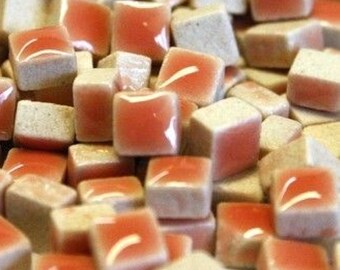 5 mm Salmon Orange Ceramic Mosaic Tiles - Tiny Tiles - 1 ounce bag - approximately 200 +/- tiles - Mixed Media, Crafting Art Supplies