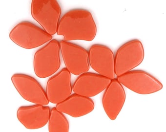 Mandarin Orange Petal Flower Shapes Glass Mosaic Tile Pieces - 20 Tiles - 25 mm -30 mm /4 mm thick. 7 shapes/sizes. Mixed Media Art Crafts