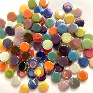 18 mm Pearlized Round Recycled Glass Mosaic Tile Pieces - 50 tiles - Mixed Colors - 4 mm thick - Mosaic Supplies - Mixed Media Art