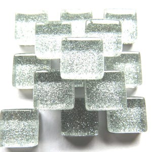 SILVER Glitter Glass Mosaic Tile Pieces - 10 mm - 3/8 inch - 50 Tiles  - Mixed Media Art and Craft Supplies