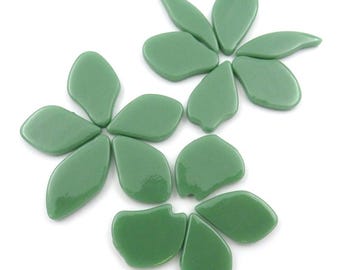 Meadow Green Glass Petal Flower Shapes Mosaic Tile Pieces - 20 Tiles - 25 mm -30 mm /4 mm thick. 7 shapes/sizes. Mixed Media Art Crafts