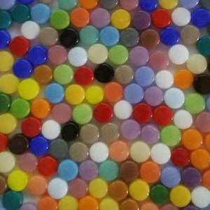 8 mm Round Recycled Glass Tiny Mosaic Tiles - 100 Tiles - Mixed Colors - 4 mm thick - Art and Craft Mosaic Supplies - Mixed Media Art