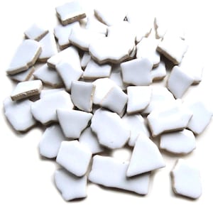White Ceramic Jigsaw Shaped Mosaic Tiles Pieces - 50 Tiles - 4-20 mm x 4 mm -  Mixed Media, Crafting and Art Supplies