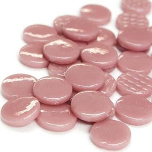 Dusty Rose 18 mm Recycled Round Glass Mosaic Tile Pieces - 25 tiles - 4 mm thick - Mosaic Supplies - Mixed Media