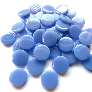 Pale Blue 18 mm Recycled Glossy Round Glass Mosaic Tile Pieces -  25 tiles - 4 mm thick - Mosaic Supplies - Mixed Media Art