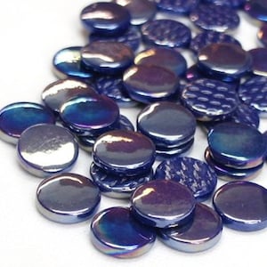 Pearlized Royal Blue 18 mm Recycled Glossy Round Glass Mosaic Tile Pieces - 25 tiles - 4 mm thick - Mosaic Supplies - Mixed Media Art