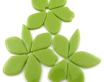 Lime Green Leaves Petal Flower Shapes Glass Mosaic Tile Pieces - 20 Tiles - 25 mm -30 mm /4 mm thick. 7 shapes/sizes. Mixed Media Art Crafts