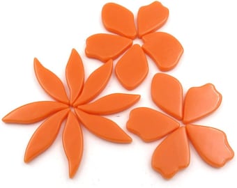 Orange Petal Flower Shapes Glass Mosaic Tile Pieces - 20 tiles - 25 mm -30 mm /4 mm thick. 7 shapes/sizes. Mixed Media Art Crafts
