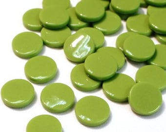 Meadow Green 18 mm Recycled Glossy Round Glass Mosaic Tile Pieces - 25 tiles - 4 mm thick - Mosaic Supplies - Mixed Media Art