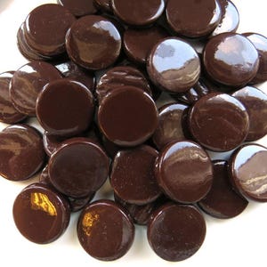 Dark Maroon Reddish Brown 18 mm Recycled Round Glass Mosaic Tile Pieces - 25 tiles - 4 mm thick - Mosaic Supplies - Mixed Media