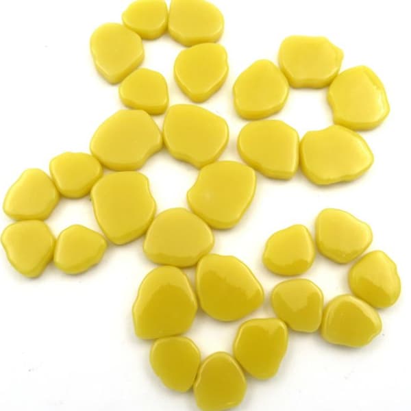 25 Tiles Yellow Opal Sakura Petal Flower Shapes Glass Mosaic Tile Pieces - 11mm-20mm/4 mm thick. 9 shapes/sizes. Mixed Media Art Crafts