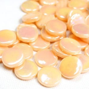 Pearlized Peach Blush Orange 18 mm Glossy Round Glass Mosaic Tile Pieces - 25 tiles - 4 mm thick - Mosaic Supplies - Mixed Media Art