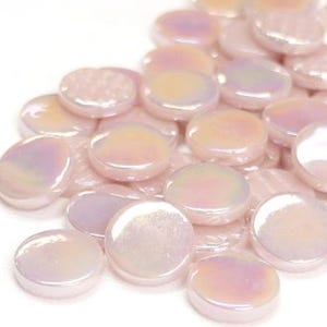 18 mm Pearlized Pink Recycled Round Glass Mosaic Tile Pieces - 25 tiles - 4 mm thick - Mosaic Supplies - Mixed Media