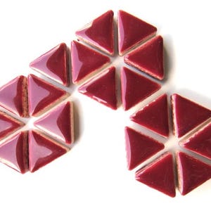 15 mm Merlot Maroon Red Triangles Ceramic Mosaic Tile Pieces - 50 tiles - Glossy - Tiny Tiles - Mosaic Supplies -  Mixed Media Art