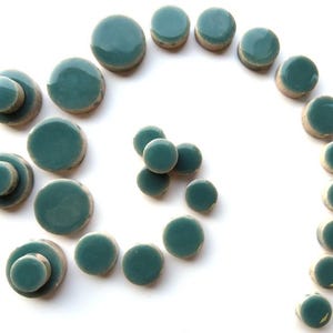 25 Tiles - Phthalo Green Round Ceramic Mosaic Tile Pieces - Mixed Sizes -  Mosaic Supplies -  Mixed Media Art