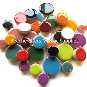Round Ceramic Mosaic Tile Pieces - 50 tiles - Mixed Sizes - Mixed Colors -  Mosaic Supplies -  Mixed Media Art