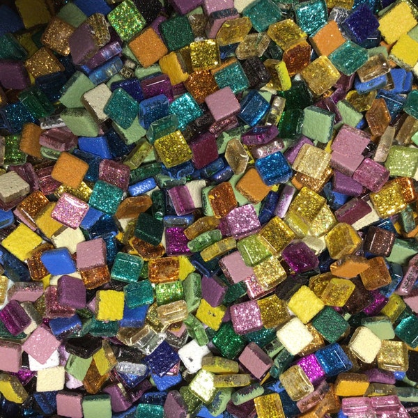 3/8 inch 100 Tiles Assorted Mixed Colors Glitter Glass Mosaic Tiles -Mixed Media Art and Craft Supplies