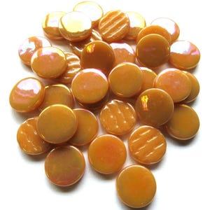 Pearlized Brown Sugar 18 mm Recycled Round Glass Mosaic Tile Pieces - 25 tiles - 4 mm thick - Mosaic Supplies - Mixed Media