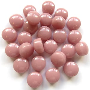 Rose Pink Round Glass Dots Glass Mosaic Tile Pieces - 25 tiles - 12 MM X 6 MM - Flat Bottom with Domed Top - Craft Supplies