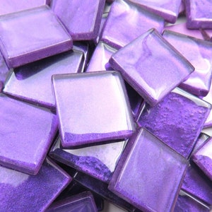 3/4 inch 20 Tiles PURPLE VIOLET Metallic Glass Mosaic Tile Pieces - Mixed Media Art and Craft Supplies