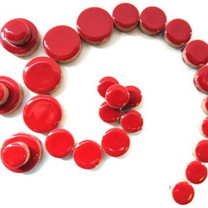 Poppy Red Round Ceramic Mosaic Tile Pieces - 25 Tiles - Mixed Sizes -  Mosaic Supplies -  Mixed Media Art