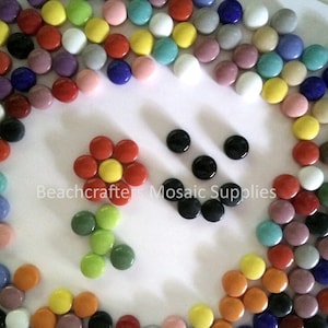 Round Glass Dots Mosaic Tile Pieces - Mixed Assorted Colors - 50 Tiles - 12 MM X 6 MM - Flat Bottom with Domed Top - Craft Supplies