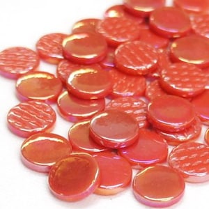 Pearlized Watermelon Red 18 mm Recycled Glossy Round Glass Mosaic Tile Pieces - 25 tiles - 4 mm thick - Mosaic Supplies - Mixed Media Art