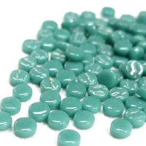 Medium Teal 8 mm Round Recycled Glass Mosaic Tile Pieces - 50 Tiles  - 4 mm thick - Art and Craft Mosaic Supplies - Mixed Media Art