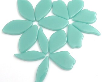 Pale Teal Petal Flower Shapes Glass Mosaic Tile Pieces - 20 Tiles - 25 mm -30 mm /4 mm thick. 7 shapes/sizes. Mixed Media Art Crafts