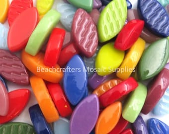 Glass Petals - Bright Mix of Glass Mosaic Tile Pieces - 50 Tiles - Mixed Glossy and Iridized Colors- Art and Craft Mosaic Supplies