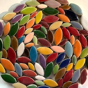 Mosaic Tiles 50 tiles of Petals- Mixed Colors - Mixed Sizes Ceramic Mosaic Tile Pieces - Tiny Tiles - Mosaic Supplies -  Mixed Media Art