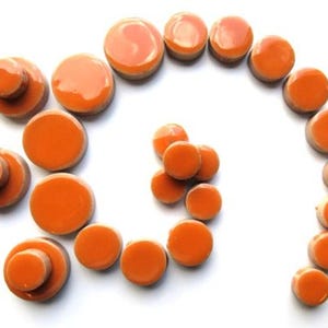 Orange Round Ceramic Mosaic Tile Pieces - 25 Tiles - Mixed Sizes -  Mosaic Supplies -  Mixed Media Art
