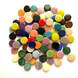 18 mm Recycled Glossy Round Glass Mosaic Tile Pieces - 50 tiles - Mixed Colors - 4 mm thick - Mosaic Supplies - Mixed Media Art