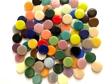 18 mm Recycled Glossy Round Glass Mosaic Tile Pieces - 50 tiles - Mixed Colors - 4 mm thick - Mosaic Supplies - Mixed Media Art