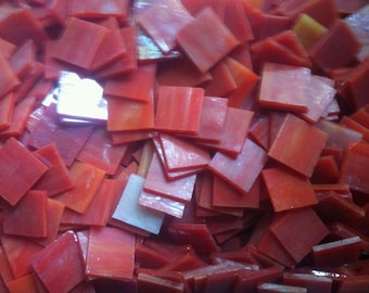25 tiles  3/4 inch Orange Opalescent Stained Glass Mosaic Tiles - Mosaic Crafting  and Art Supplies