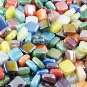 8mm Classico Mini Iridescent Square Glass Mosaic Tile Pieces - 100 tiles - Mixed Colors -Mosaic Supplies - Mixed Media Art