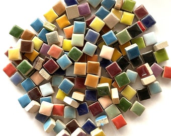 100 tiles of 3/8 inch Ceramic Mosaic Tile Mix  - Assorted Mixed Colors  - Mixed Media, Crafting and Art Supplies