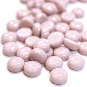 Pale Pink Round Glass Dots Glass Mosaic Tile Pieces - 25 tiles - 12 MM X 6 MM - Flat Bottom with Domed Top - Craft Supplies