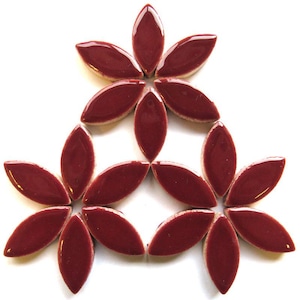 Merlot Maroon Red Ceramic Petals Ellipse Mosaic Tile Pieces - 25 Tiles - 25 mm x 11 mm - Mosaic Supplies -  Mixed Media Art