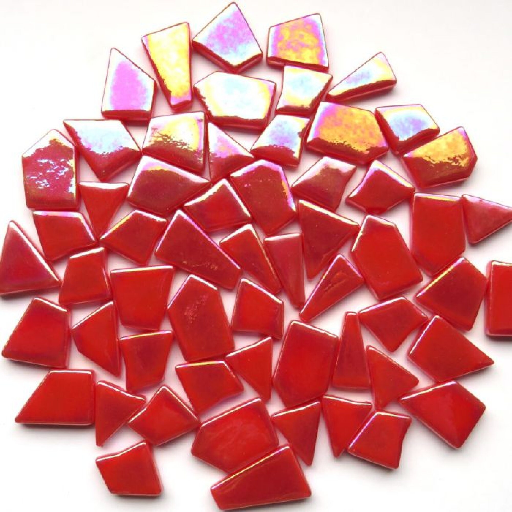 Iridescent Watermelon Red Glass Odd Cut Shaped Mosaic Tile Pieces - 25 ...