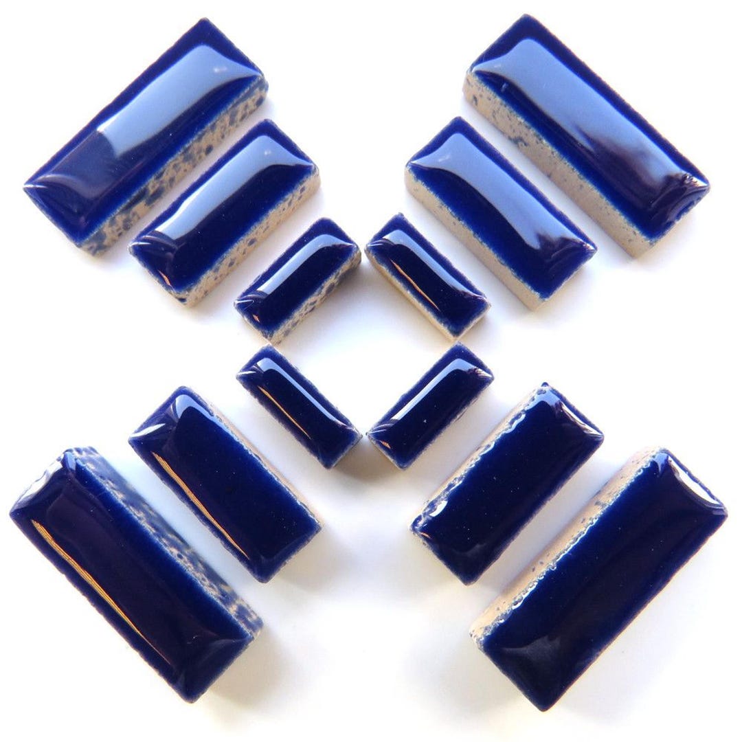 Dark Blue Ceramic Rectangles Mosaic Tile Pieces - 50 Tiles - Mixed ...